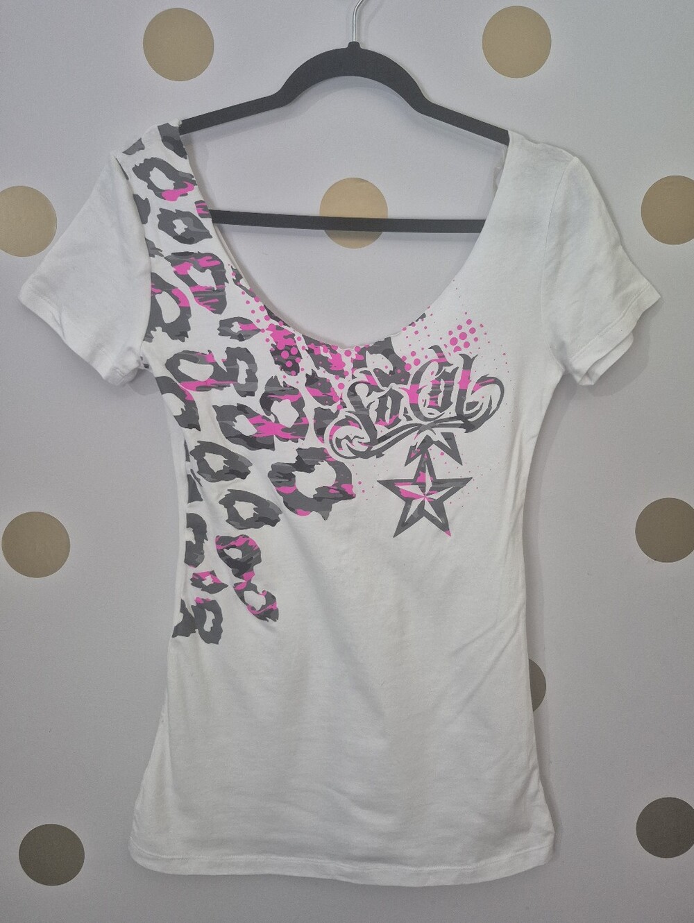 NWT 2012 Vintage SoCal White Leopard Crochet Weave Graphic Tee - M - Deadstock